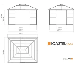 Sojag Pavillon Castel 12x14, inkl. Sonnenschutz, ca. B427,08/H296,28/T362,08 cm