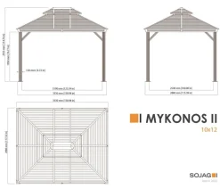 Sojag Pavillon Mykonos 10x12, inkl. Moskitonetz, ca. B353/H291/T298 cm