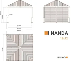 Sojag Pavillon Nanda 12x12, inkl. Seitenwand, ca. B363/H313,2/T363 cm