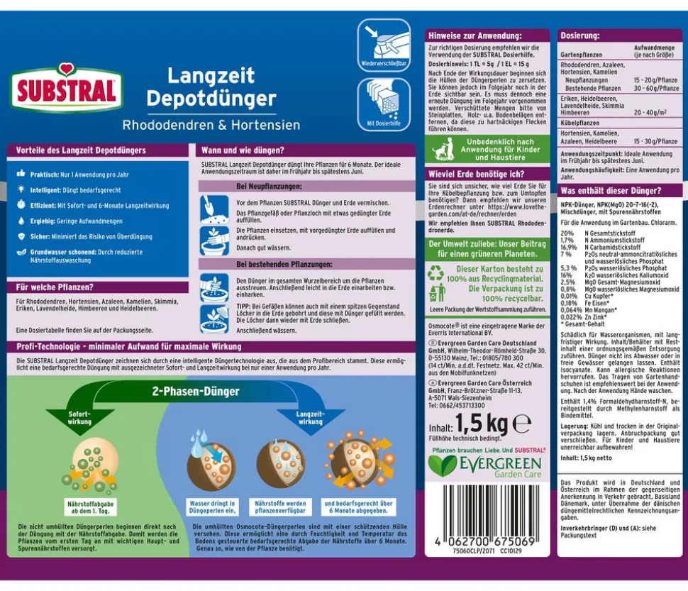 Substral® Langzeit-Depotdünger für Rhododendren & Hortensien, 1,5 kg