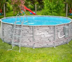 Summer Waves Frame Pool Elite, steingrau, rund, ca. Ø427/H107 cm