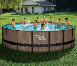 Summer Waves Frame Pool Elite, teak, rund