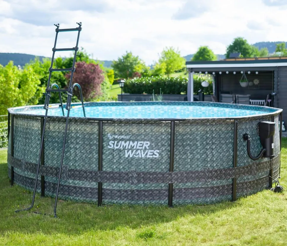 Summer Waves Frame Pool Rattan, grau