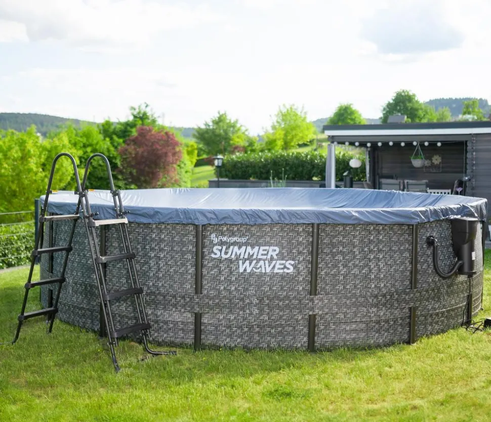 Summer Waves Frame Pool Rattan, grau