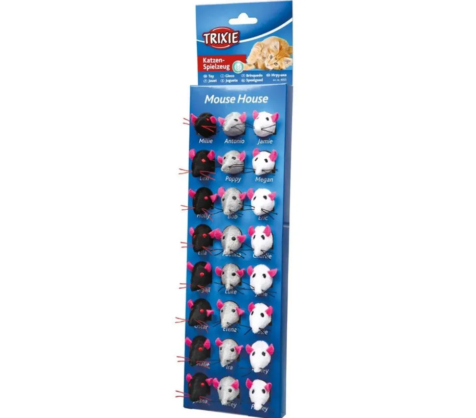 Trixie Mouse House, Set Plüschmäuse mit Katzenminze, 24-teilig