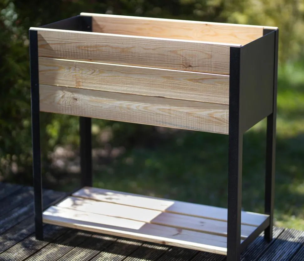 Upyard Holz-Pflanzkasten ModernBox mit Ablage, ca. B78/H72/T36 cm