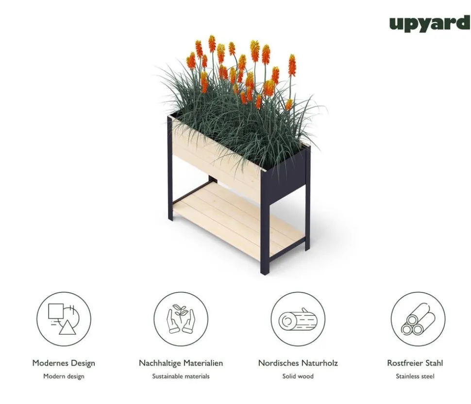 Upyard Holz-Pflanzkasten ModernBox mit Ablage, ca. B78/H72/T36 cm