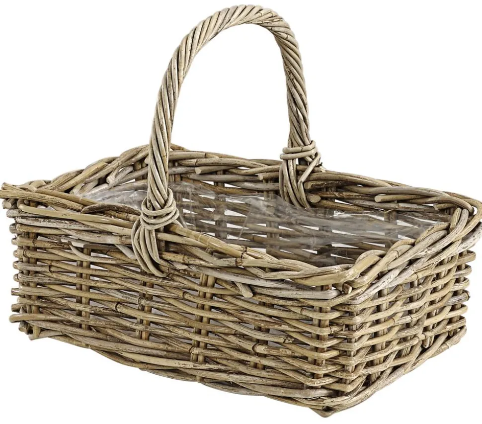 Van der Leeden Rattan-Korb mit Henkel, grau-braun, ca. B40/H30/T28 cm