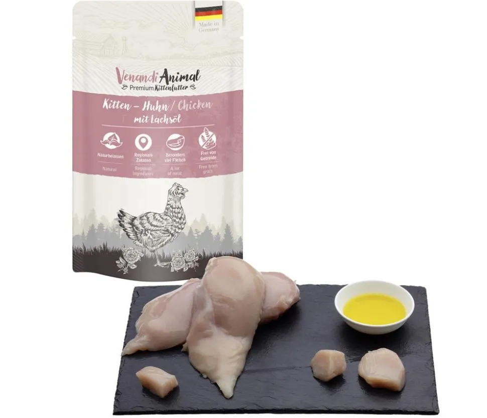 Venandi Animal Nassfutter für Katzen Kitten, Huhn, 125 g