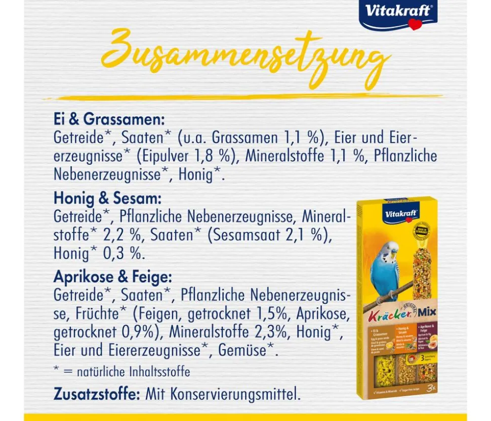 Vitakraft® Kräcker® Original Mix + Ei / Frucht / Honig für Wellensittiche, 3er Pack