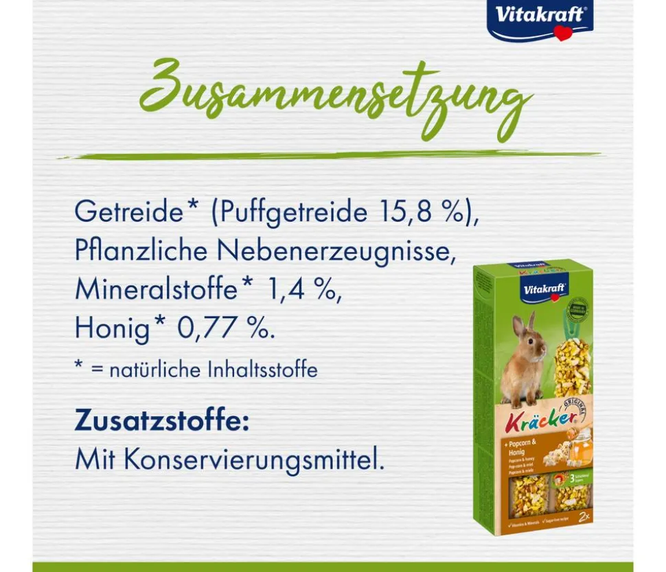 Vitakraft® Kräcker® Original + Popcorn & Honig für Zwergkaninchen, 2er Pack