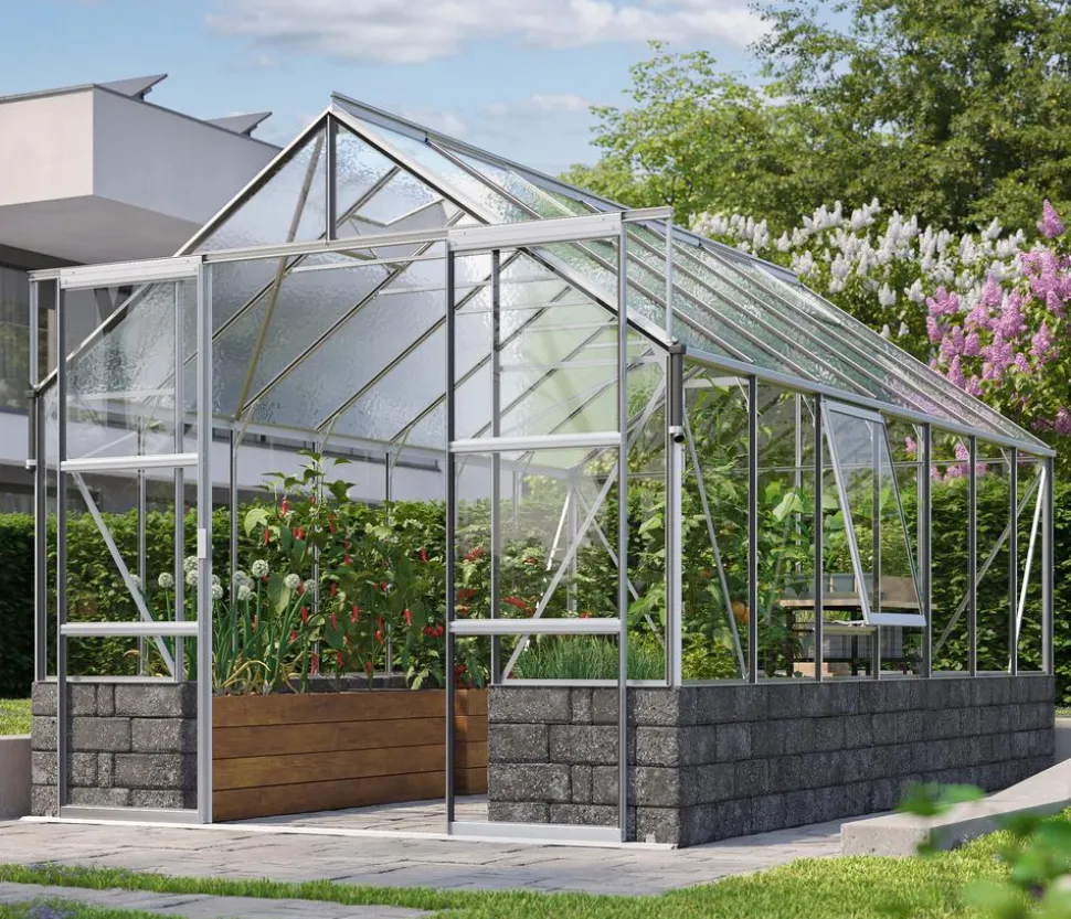 Vitavia Gewächshaus Cassiopeia11500 ESG/NSG, inkl. Sockelmauer Basalt