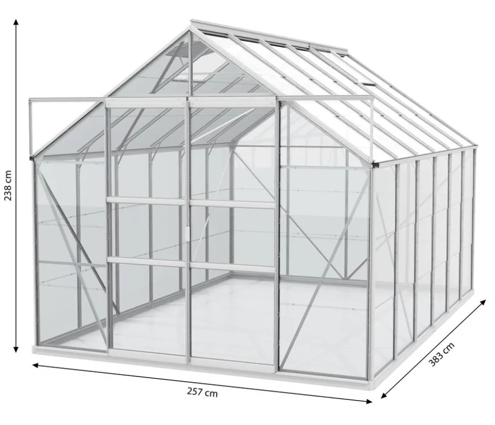 Vitavia Gewächshaus Neptun Plus 9900 ESG, inkl. Stahlfundamentrahmen, ca. B257/H238/T383
