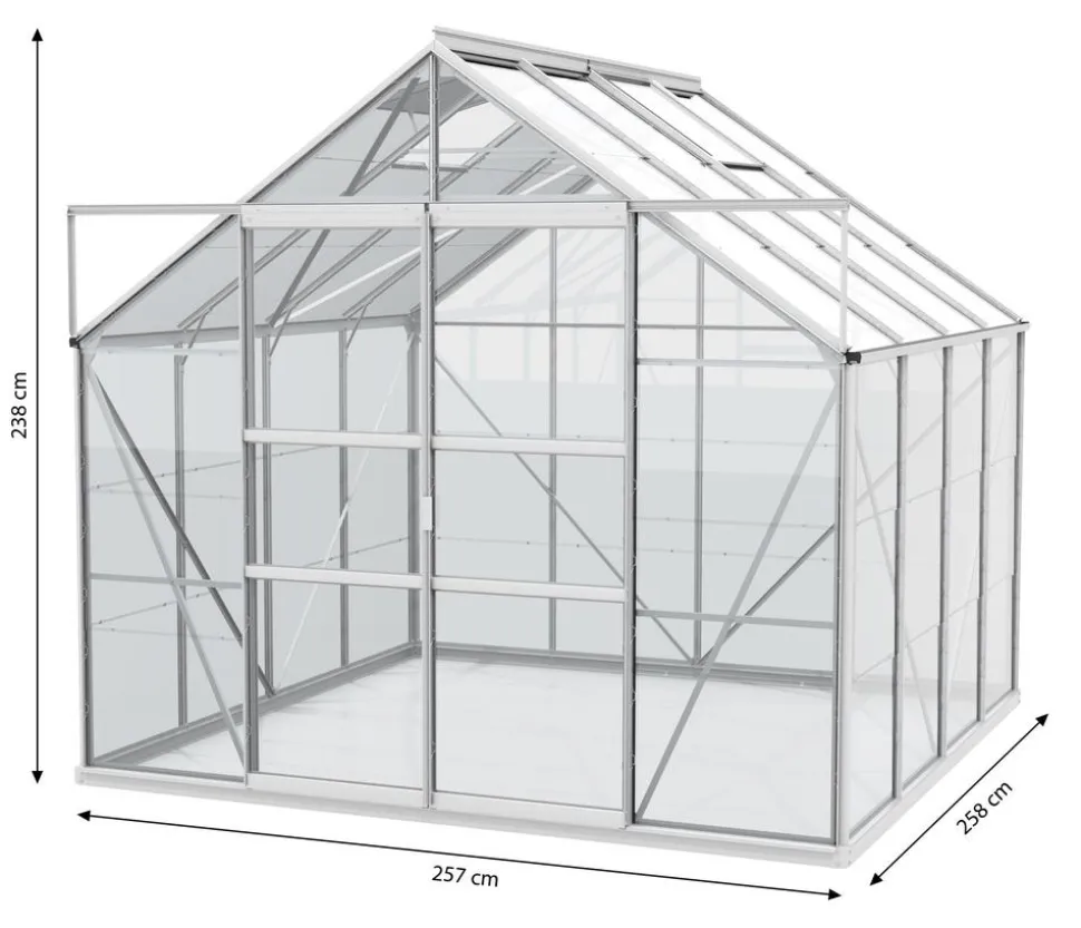 Vitavia Gewächshaus Neptun Plus 6700 ESG, inkl. Stahlfundamentrahmen, ca. B257/H238/T258 cm