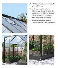 Vitavia Gewächshaus Pontos 5000, ESG 3 mm/HKP 6 mm, inkl. Stahlundamentrahmen, ca. B195/H207/T261 cm
