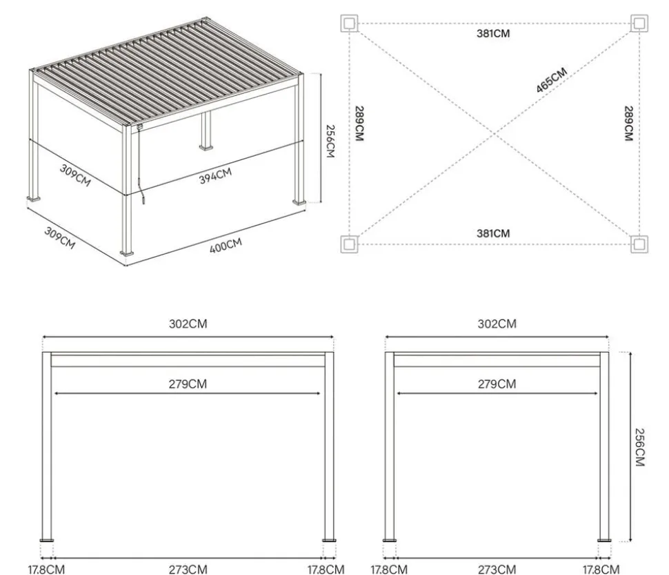 Weide Deluxe Pergola Voll-Alu, ca. B400/H255/T300 cm