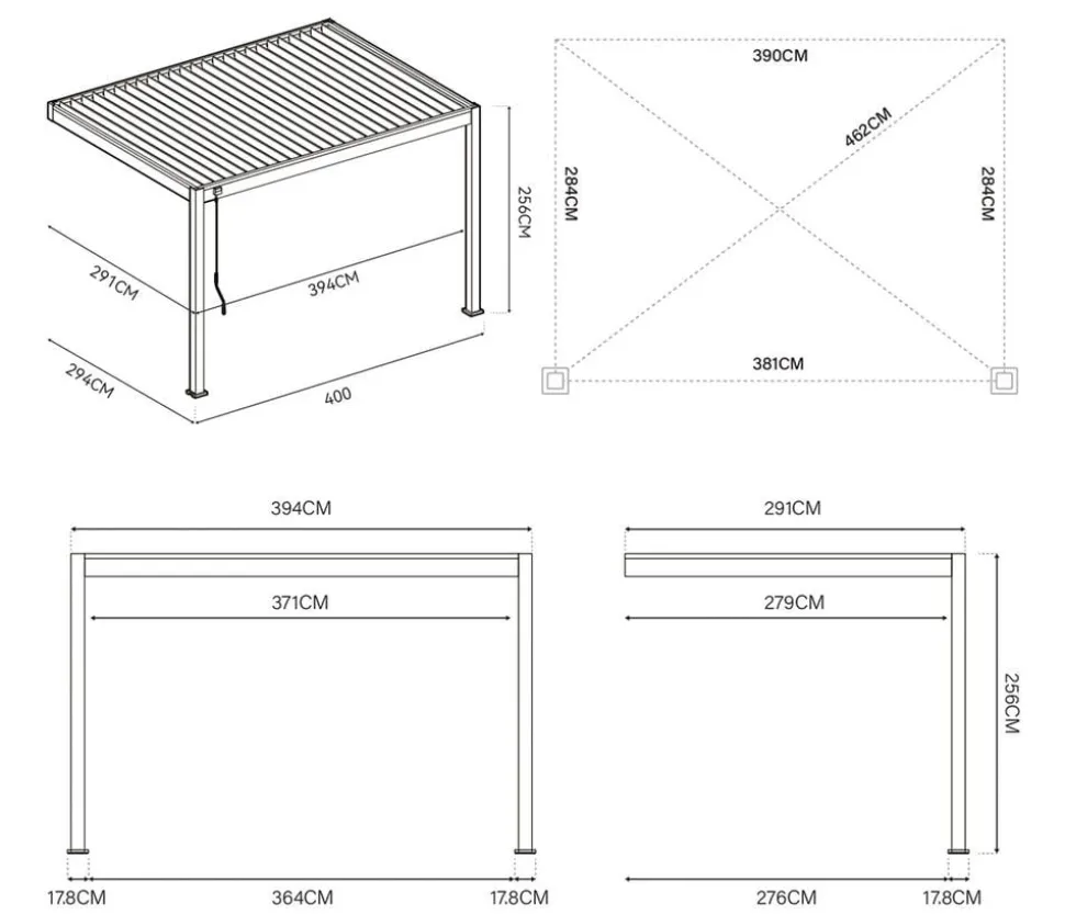 Weide Deluxe Wandpergola Voll-Alu, ca. B400/H255/T300 cm