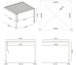 Weide Deluxe Wandpergola 3,6x4 Voll-Alu, ca. B400/H255/T360 cm