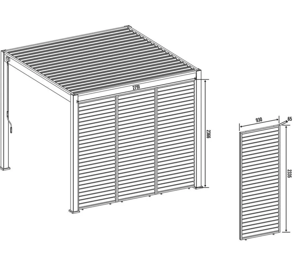Weide Horizontales Seitenwand-Paneel, ca. B123/H255 cm