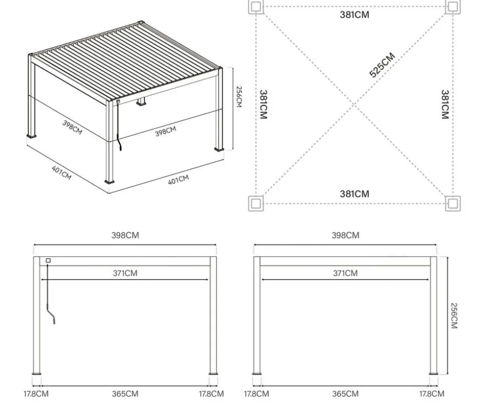 Weide Pergola Deluxe Plus 4x4, ca. B400/H255/T400 cm