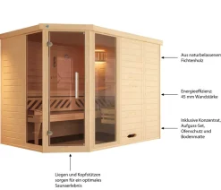 Weka Ecksauna Kemi mit Glastür und Fenster