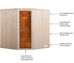 Weka Ecksauna Kiruna mit Glastür, inkl. Bio-Ofen