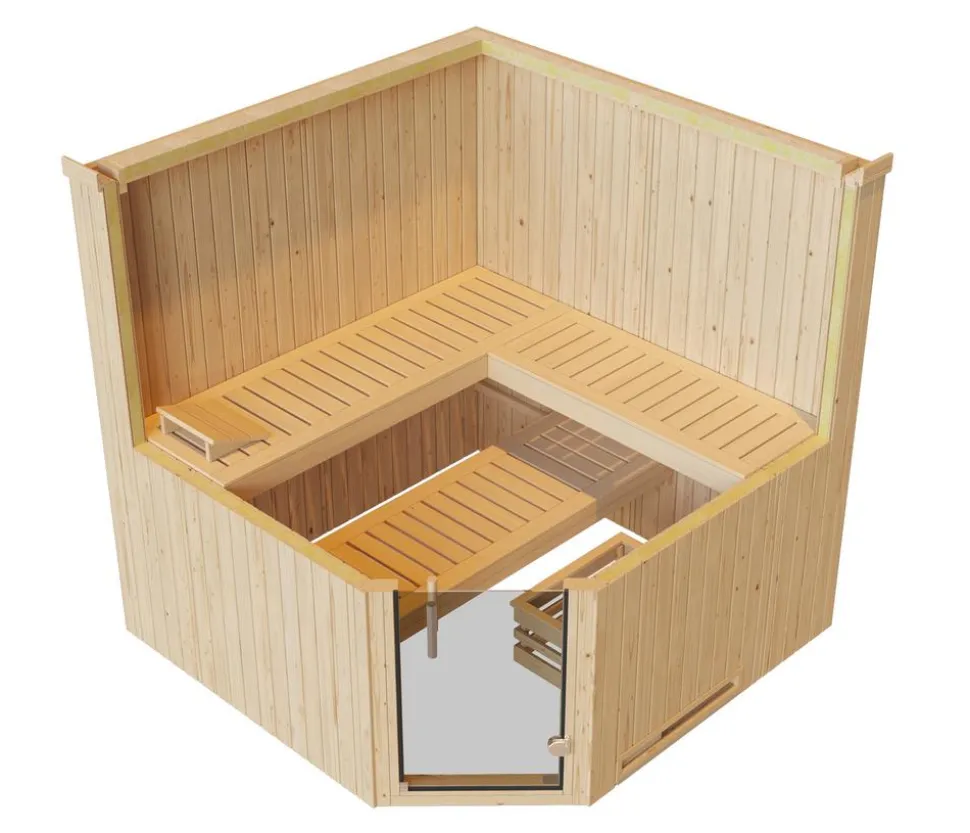 Weka Ecksauna Varberg mit Glastür inkl. Ofen, ca. B194/H199/T194 cm