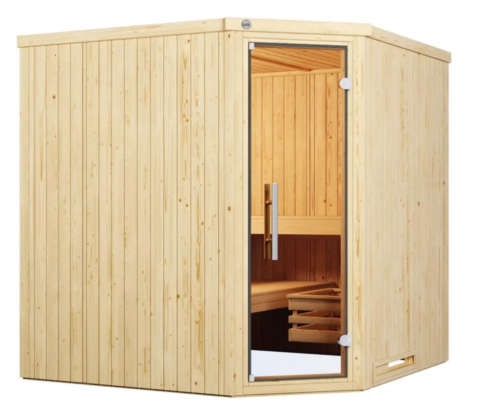 Weka Ecksauna Varberg mit Glastür inkl. Ofen, ca. B194/H199/T194 cm