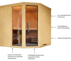 Weka Ecksauna Varberg mit Glastür und Fenster