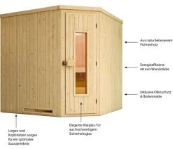 Weka Ecksauna Varberg mit Holztür, ca. B194/H199/T194 cm