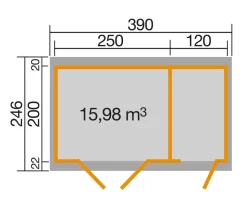 Weka Gartenhaus 254, ca. B390/H222/T246 cm
