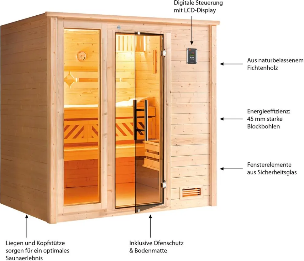 Weka Sauna Bergen mit Glastür und Fenster