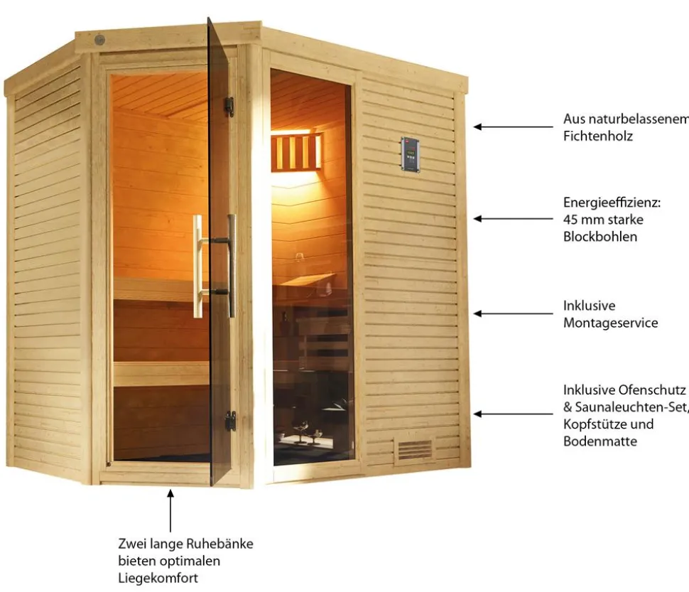 Weka Sauna Cubilis mit Glastür und Fenster