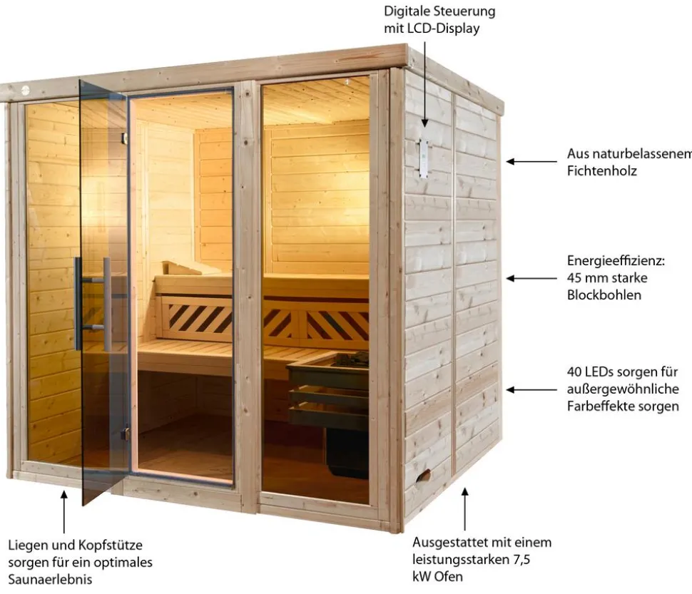 Weka Sauna Kemi Panorama mit Glastür, inkl. Ofen