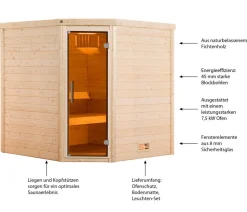 Weka Sauna Turku mit Glastür inkl. Ofen, ca. B195/H205/T178 cm