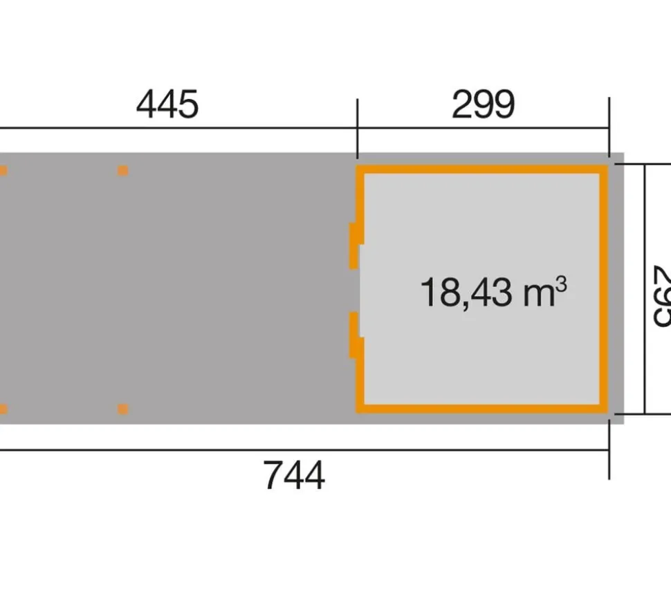 Weka Schiebetürhaus 225 + 445 cm XXL-Anbau