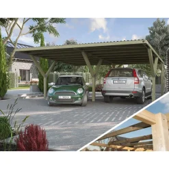 Weka Y-Doppelcarport 612 ohne Dacheindeckung, ca. B592/H250/T606 cm