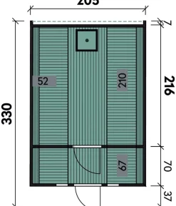 Wolff Finnhaus Saunafass Basic 330 montiert, ca. B205/H210/T330 cm