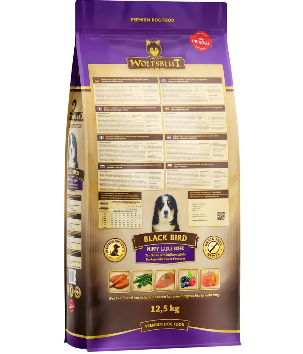 WOLFSBLUT Trockenfutter für Hunde Black Bird Puppy Large Breed, Truthahn & Süßkartoffel, 12,5 kg