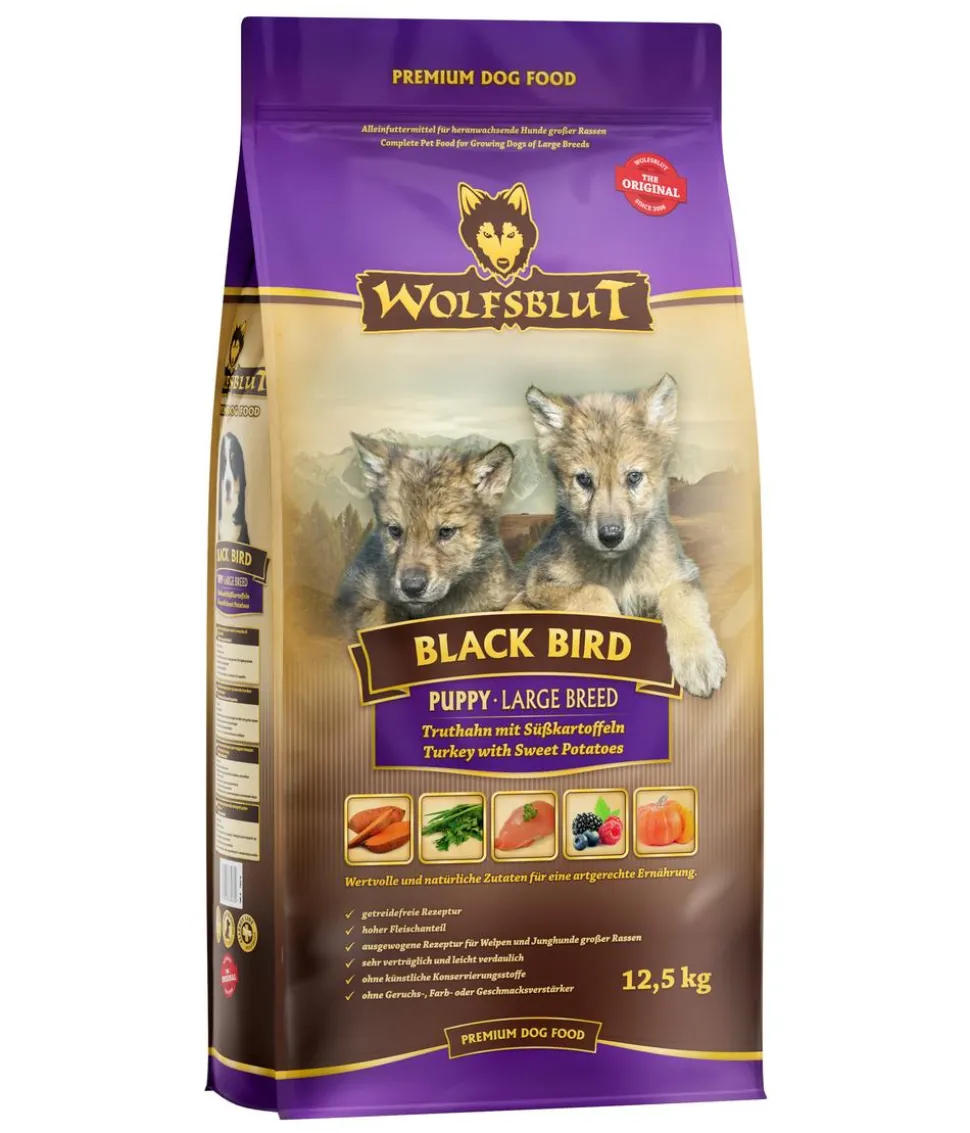 WOLFSBLUT Trockenfutter für Hunde Black Bird Puppy Large Breed, Truthahn & Süßkartoffel, 12,5 kg