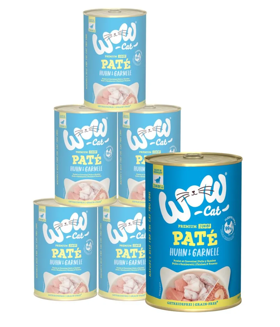 WOW® Cat Nassfutter für Katzen Premium Paté Junior, 6 x 400 g